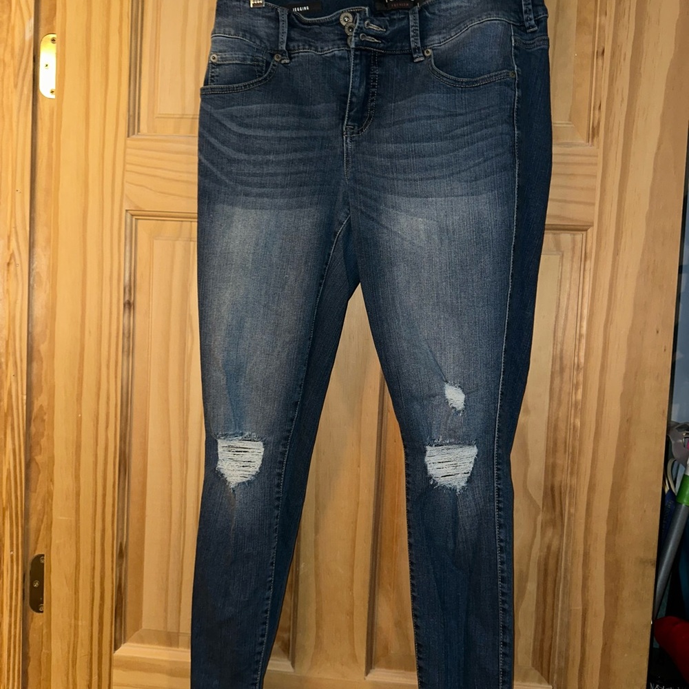 Torrid Blue Skinny Jeggings with Distressed Details